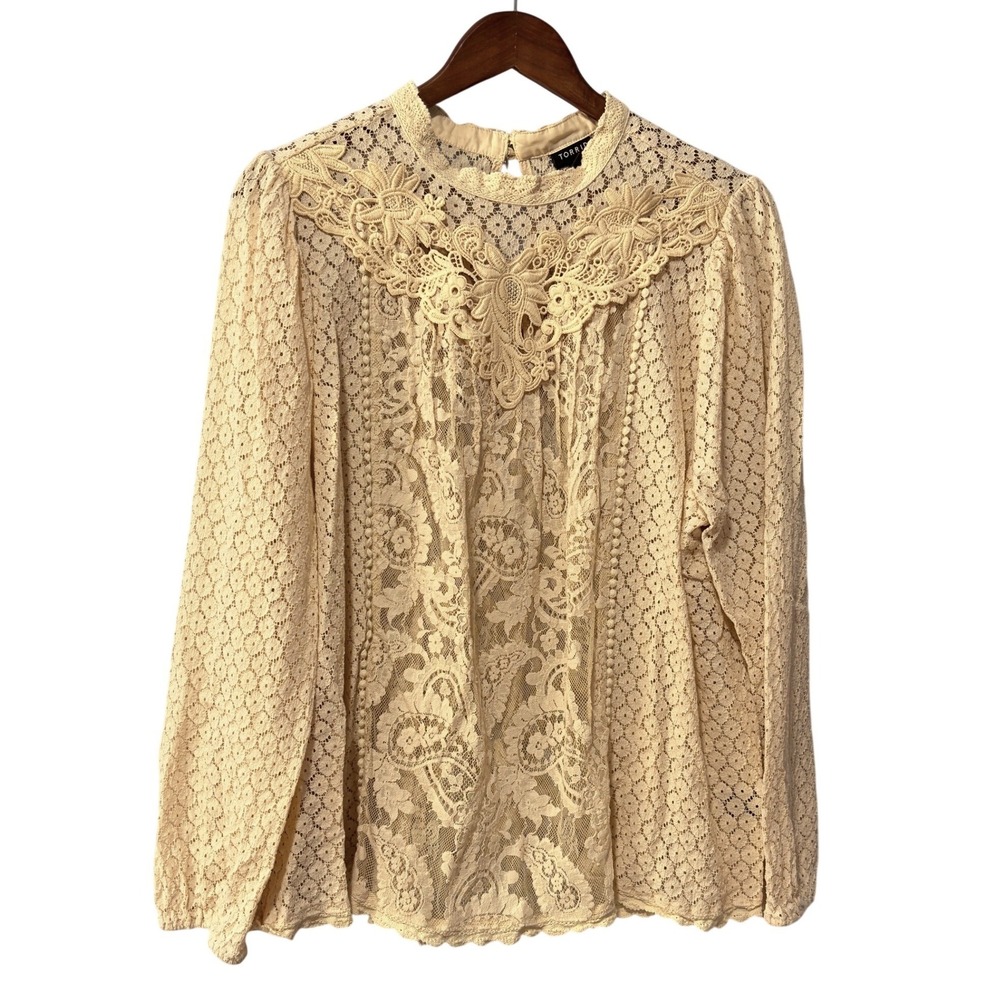 Torrid Cream Floral Lace Mock Neck Blouse Plus Size 3 Victorian Boho Romantic